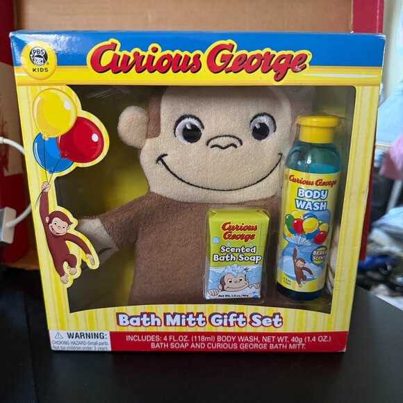 90's NEW in BOX Curious George Bath Mit Set Universal Studios PBS Kids - Picture 1 of 2
